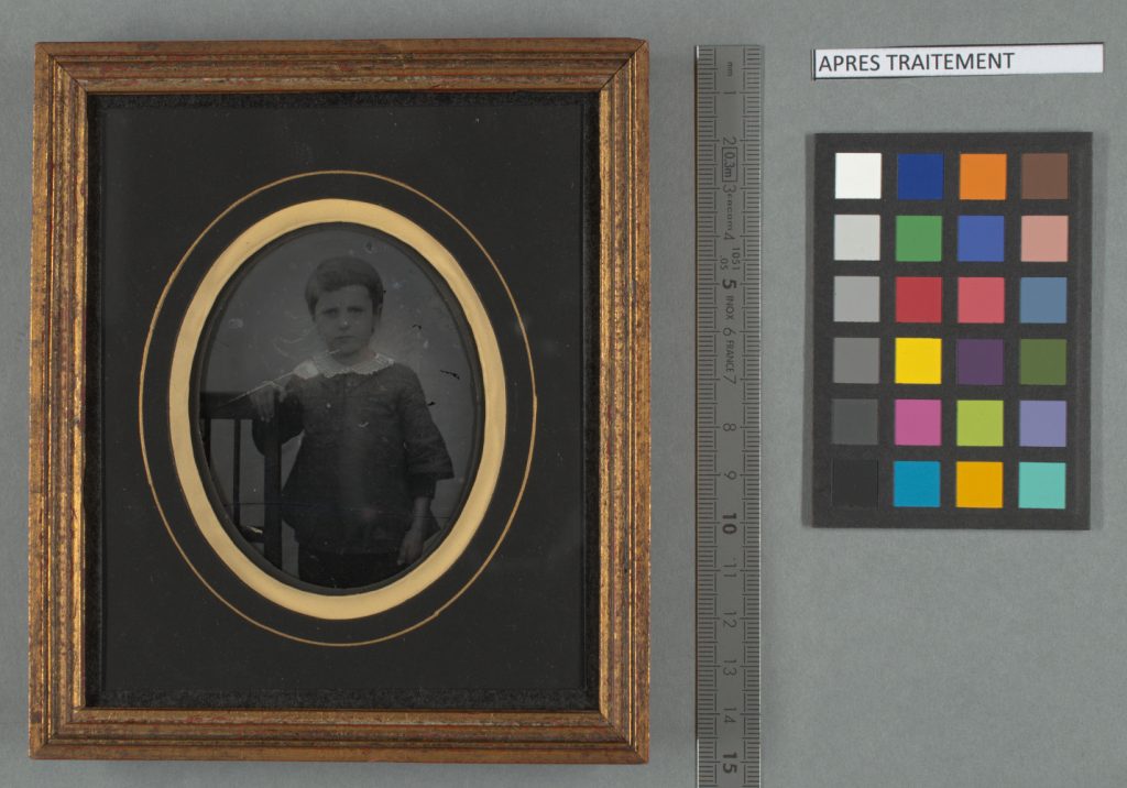 Framed ambrotype - broken photograph on glass - after conservation and restoration treatment