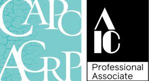 Logos de l'Association canadienne des restaurateurs professionnels et des Professionnels Associés de l'American Institute for Conservation.